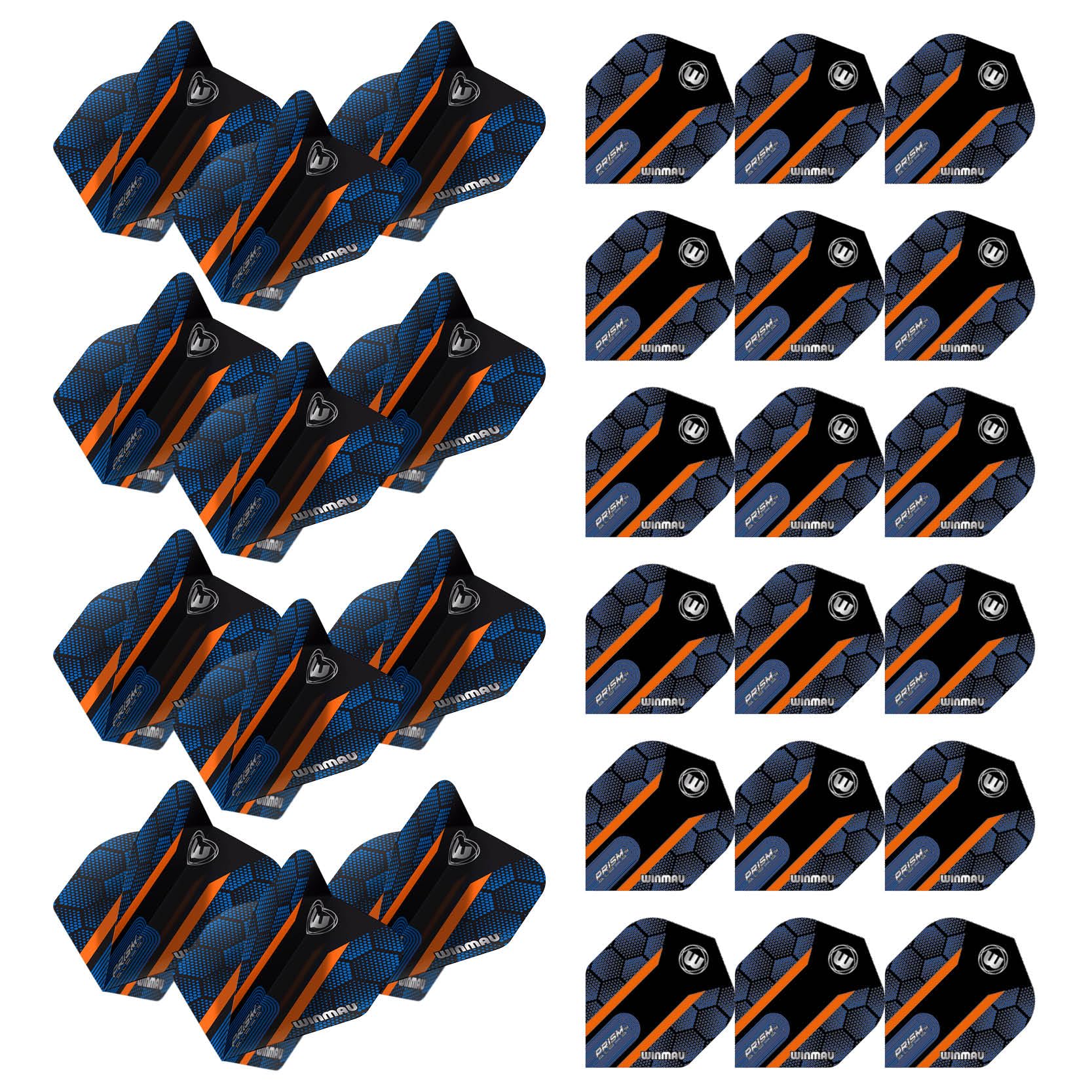 WINMAU Prism Alpha Hexagon Design Extra Thick Dart Flights - 10 sets per pack (30 dart flights in total) (Blue & Orange)