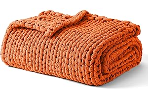 YnM Cooling Weighted Blanket, 100% Cotton Handmade Chunky Knitted Blanket, Weighted Lap, Breathable Heavy Blankets, Machine Washable Throw for Sleep or Home Decor (Orange, 35x40 Inch, 5lbs)