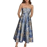 Donna Karan Women's Jacquard Strapless Pleated Midi Gown