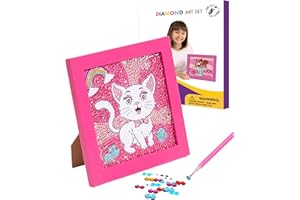 Little Jupiter Diamond Art Kits for Kids w/ 7 1/8" x 7 1/8" Frame - Kids Diamond Art - Kids Diamond Art Kits - Kids Diamond Art Kits - Diamond Art Kit for Kids - Gem Art Kit - Cat with Pink Frame