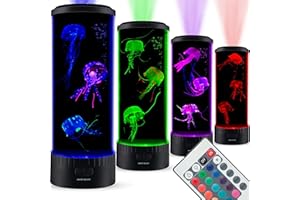 SensoryMoon Large LED Jellyfish Lava Lamp Aquarium - Electric Round Jellyfish Tank Mood Light with 3 Fake Glowing Jelly Fish, 20 Color Changing Remote, Ocean Wave Projector - Plug in Kids Night Light