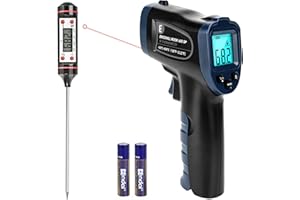 ERICKHILL Infrared Thermometer -58°F~1112°F, Heat Temp Temperature Gun for Cooking, Adjustable Emissivity - for Cooking, Pizza Oven, Meat, Griddle, Grill, HVAC, Engine, Meat Thermometer Included
