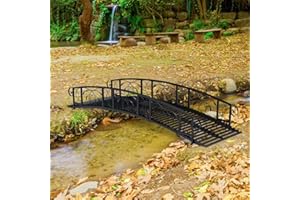 JSUN7 8 FT Metal Garden Bridge - Garden Bridges for Outdoors, Outdoor Bridge with Safety Siderails, Iron Decorative Footbridge for Stream, Fish Pond, Black
