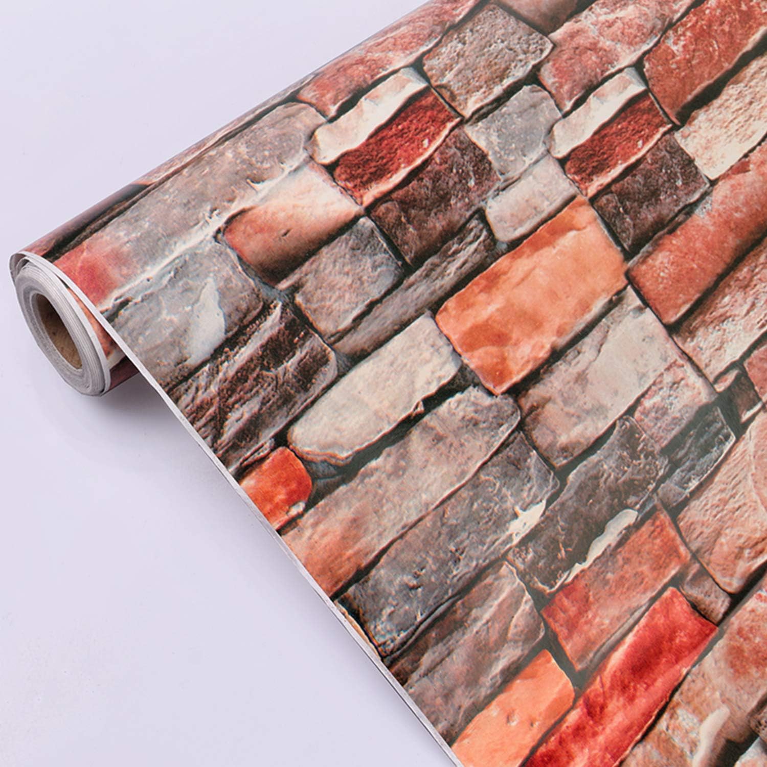 Eurotex Stone Wallpaper 17.71" X 392" Self-Adhesive Removable Peel and Stick Decorative Wall Covering (PVC, Size 45cm X 10Mtr Roll 48 Sqft, Multi Color Stone)