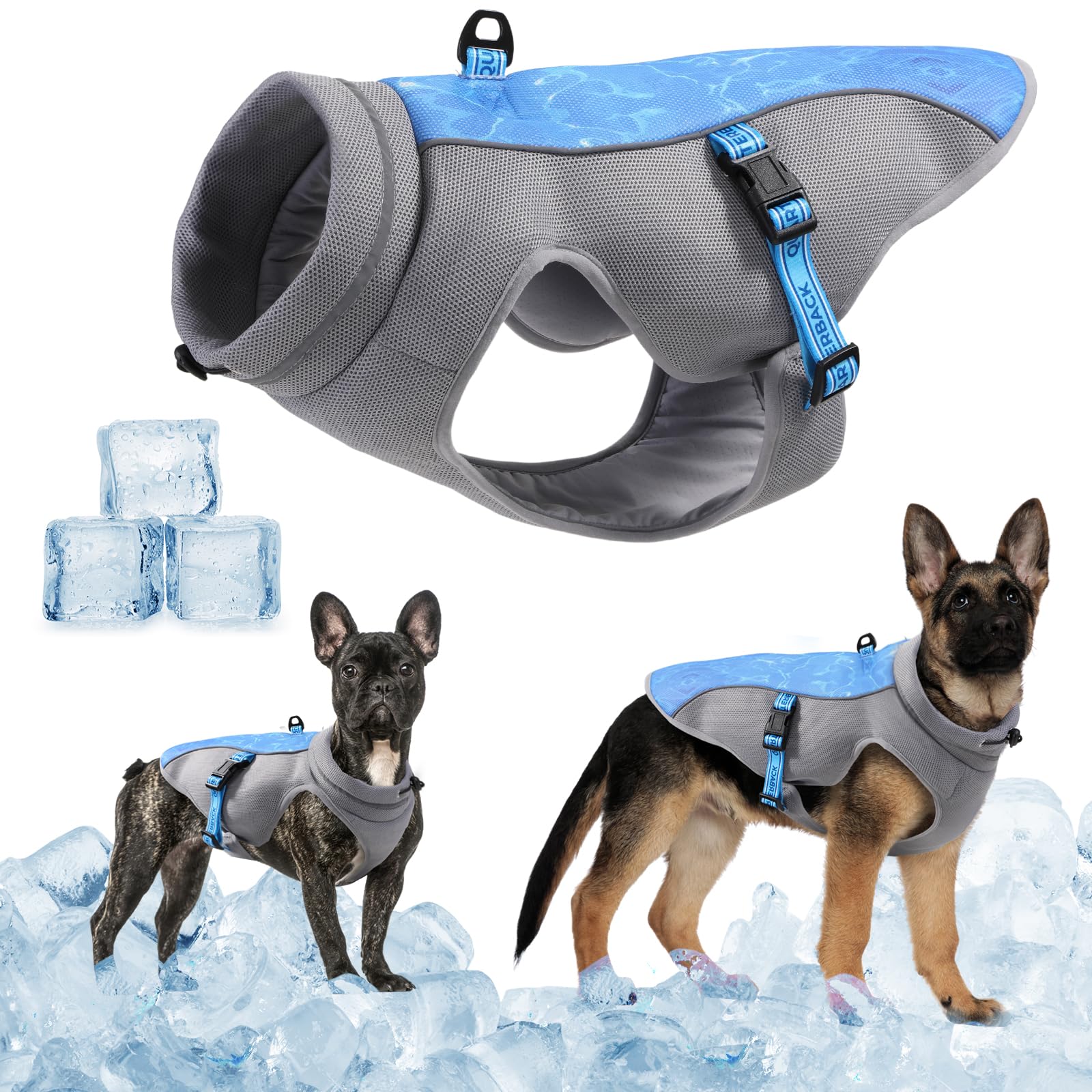 TOPSOSO Dog Cooling Vest Lightweight Cooling Jacket UV Protection Shirt for Beach Breathable Cooling Harness Outdoor Walking Hunting Hiking Summer Dog Clothes for Small Medium and Large Dogs(Blue, S)