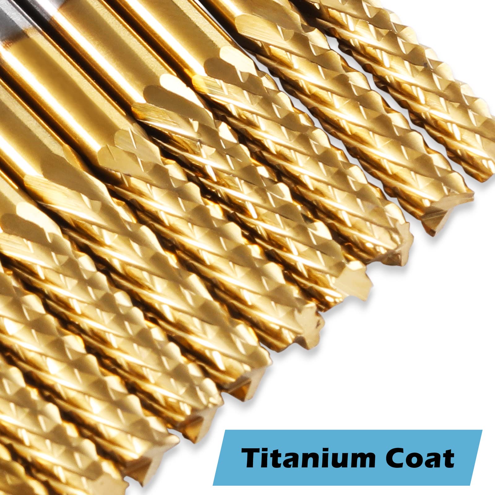 30pcs End Mills CNC Router Bits, 1/8'' Shank, Including 2-Flute Nano Blue Coat Flat Nose End Mill, Titanium Coat CNC Bits & 30° V-Groove Engraving Bits, MC30B