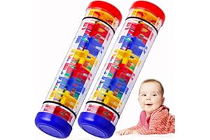 BIUWING 2 Pack Rainmaker Toy, Beaded Raindrops Rainmaker, Rainmaker Stick, Developmental Sensory Shaker, Musical Instrument for Babies,Toddlers and Kids