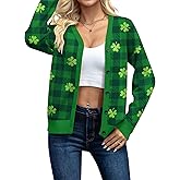 NEWWEN St Patricks Day Cardigan Sweaters for Women Lucky Shamrock Knit Sweater Button Down V Neck Open Front Outerwear