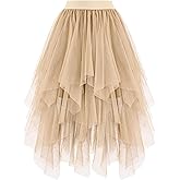 Ellames Women's Tulle Skirts High Low Layered Puffy Fairy Skirts Midi Length Irregular Tutu Skirt