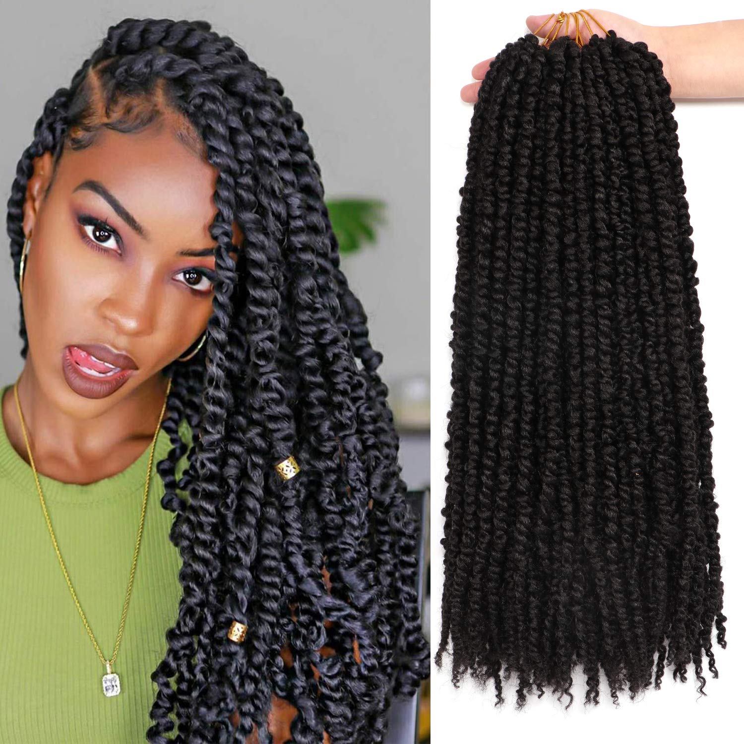 8Packs/Lot 20Inch Pretwisted Passion Twist Crochet Hair Extensions for Black Women - Prelooped Curly Water Wave Braids (20 Inch, Pack of 8, #1B)