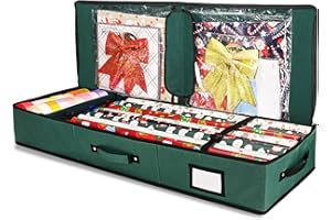 SUNVIGOR Wrapping Paper Organizer Storage, Christmas Wrapping Paper Containers, 40" Gift Wrap Storage Bag for Holiday Decorations - Durable 600D Oxford Material with Flexible Partitions and Pockets