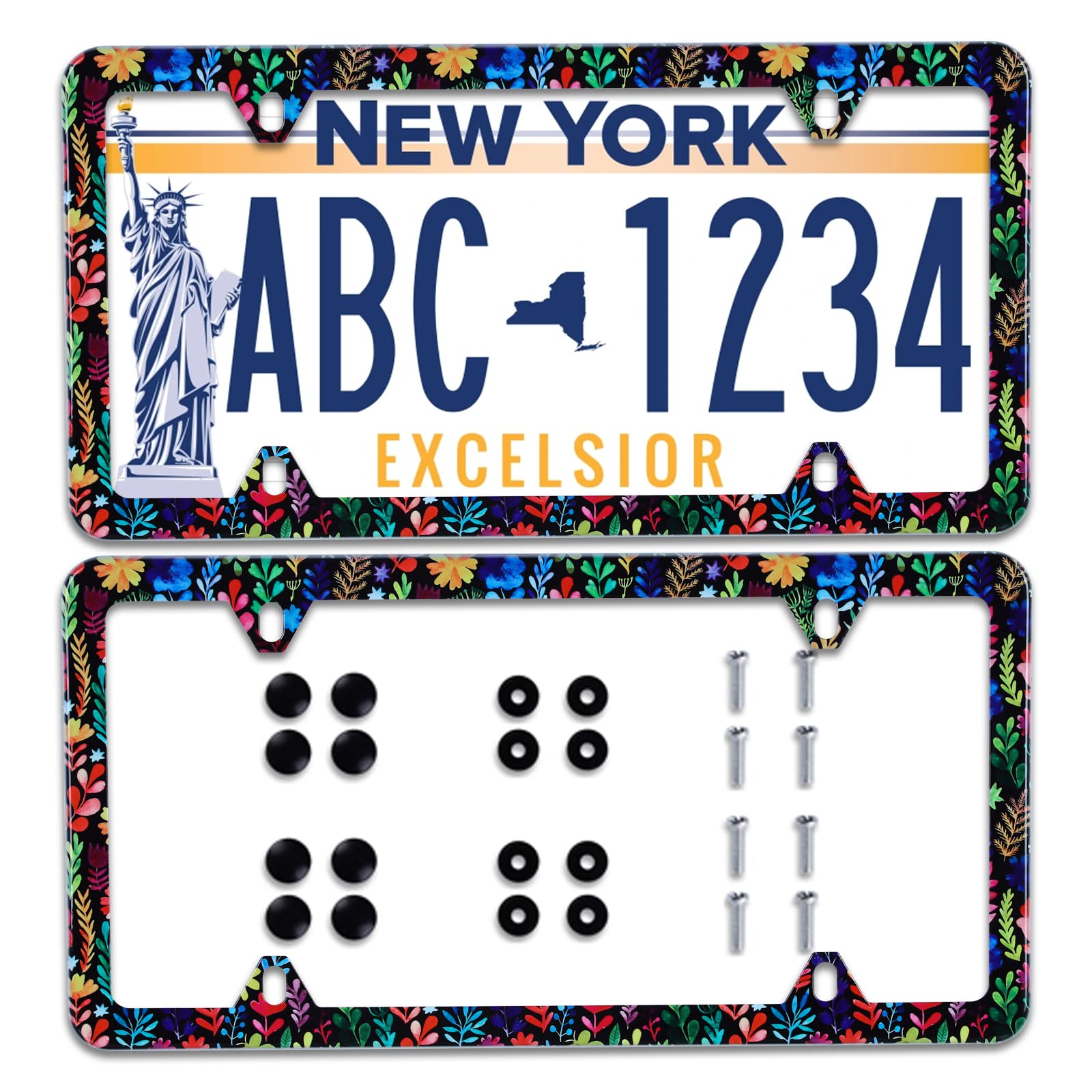 Photo 1 of ?2Pcs? Watercolor Floral Flower Beautiful License Plate Frame Stainless Steel Car License Plate Frame Accessory Car Plate Frame Decor 12.3" x 6.3" for US Canada Vehicle Standard Size