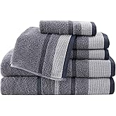 Great Bay Home Decorative Bath Towel Set - Luxury Cotton 6 Piece Towel Set - Luxurious, Ultra-Soft, Durable Towels for Bathroom Decor (Chambray Blue/White/Navy Blue)