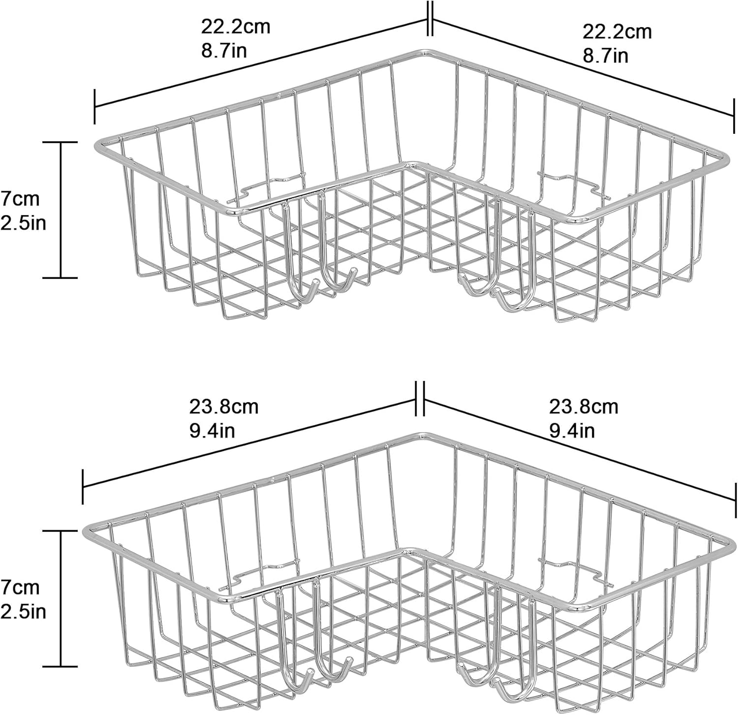 TRUSTLIFE Bathroom Corner Shelf Shower Caddy Basket Organizer Rack No Drilling Wall Mounted Adhesive for Kitchen Toilet Stainless Steel Silver: Kitchen & Dining