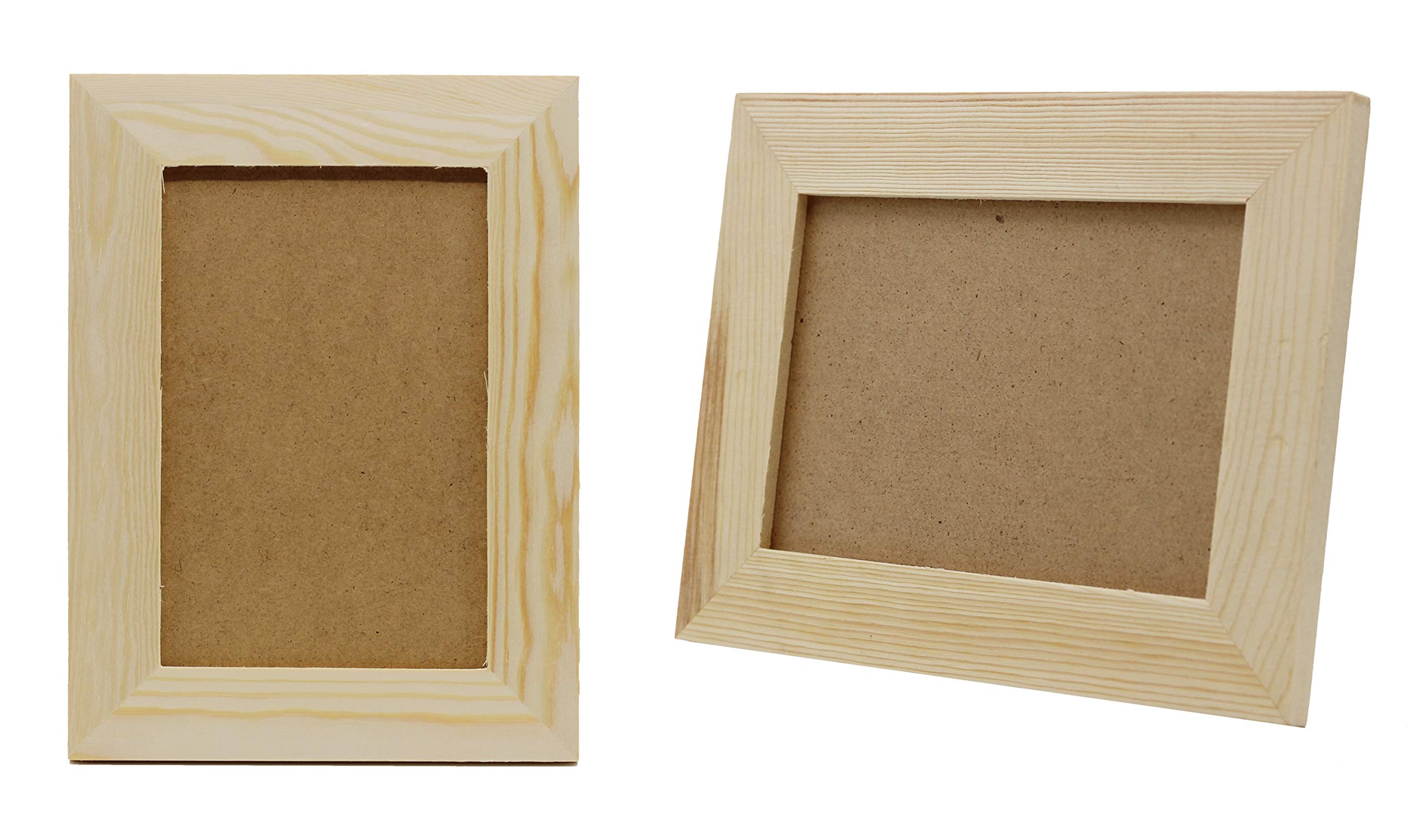 Creative Hobbies Pack of 6 - Unfinished Solid Pine Wood Picture Frames For Arts & Crafts, DIY Painting Project - Stand or Hang on the Wall - (8x6 Frame Size Holds 6x4 Pictures) For Adults and Kids