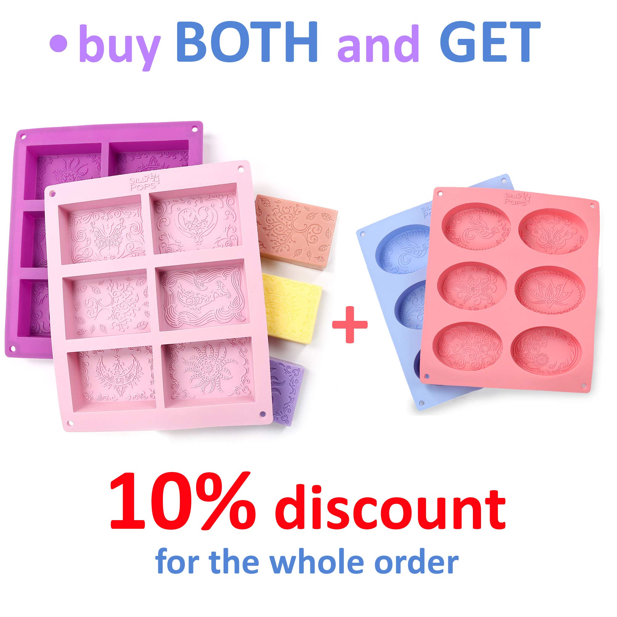 Rectangle Silicone Soap Molds Set of 2 for 12 Cavities Mixed