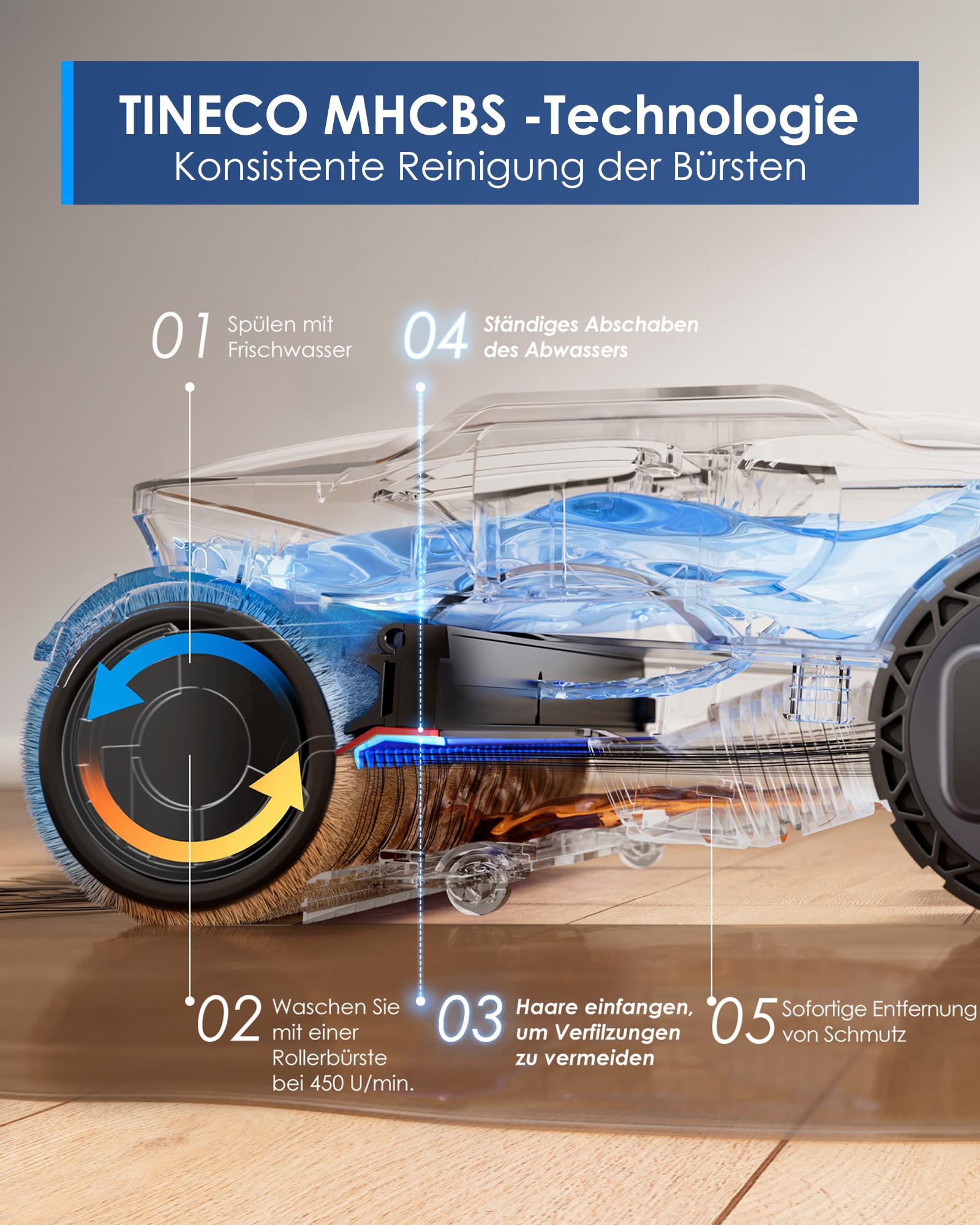 Tineco Floor One S9 Artist Stilvoller Nass Trockensauger, 22kPa Nasssauger, 360° SmoothDrive, Anti-Tangle, 85°C Flashdry-Selbstreinige, 50min Laufzeit, Beidseitige Reinigung, 180° Lay-Flat Staubsauger 5