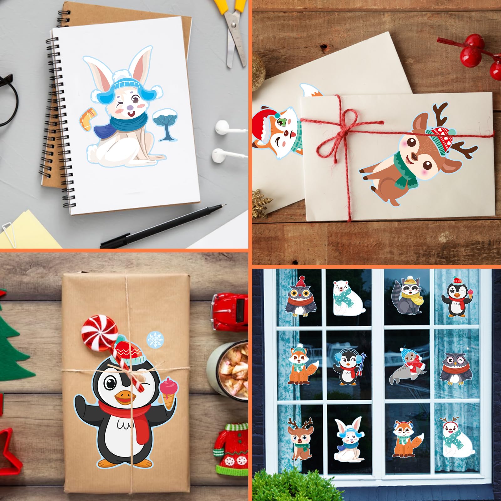 24 Sheets Winter Stickers for Kids Toddlers, Make-a-face Sticker Make Your Own Stickers 8 Designs of Animal Owl Penguin Snowman Bear Sticker Party Decorations Supplies