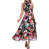 Simplee Womens Summer Halter Wedding Guest Dress Maxi Floral Vacation Boho Sundresses Flowy Formal Long Travel Dresses 2026