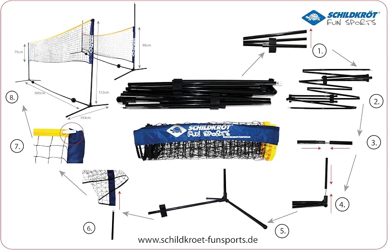 Kombi Net Set, Rete per il Tempo Libero Autoportante per Badminton, Street Tennis e Altri Sport, Regolabile in Altezza da 0,75m to 1,55m, Larghezza 3m, 970994