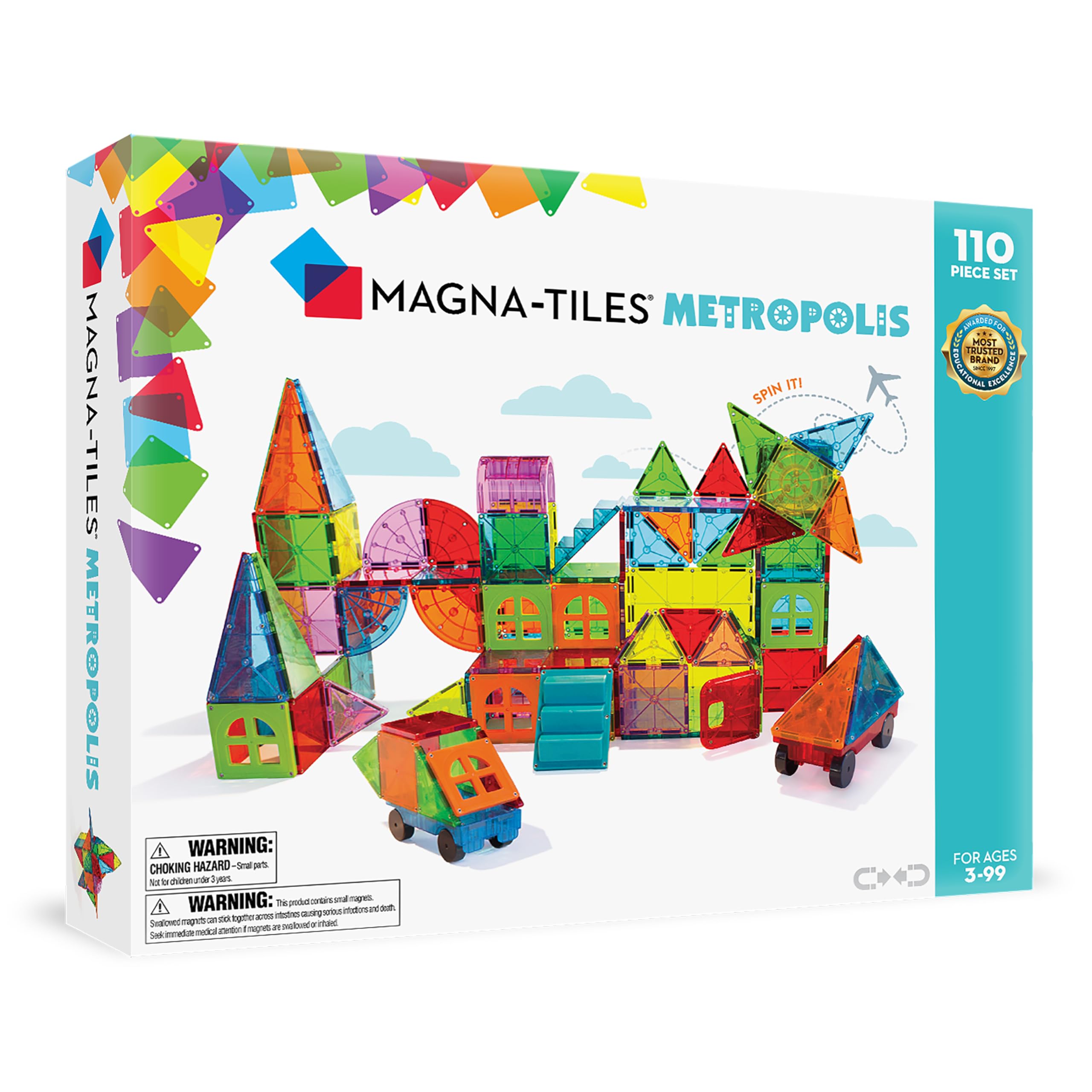 MAGNA-TILES Metropolis Juego de construcción magnético de 110 piezas, la marca de construcción magnética ORIGINAL