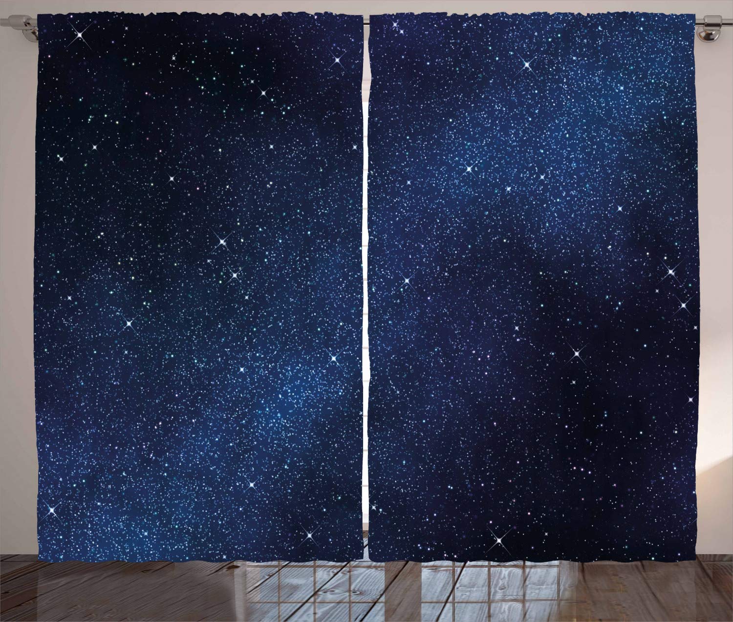 ABAKUHAUS Night Curtains, Space Stars View Nebula Galaxy Cosmos Infinite Universe, Living Room Bedroom Window Drapes 2 Panel Set, 102 W X 110 L, Dark Blue White — image 1