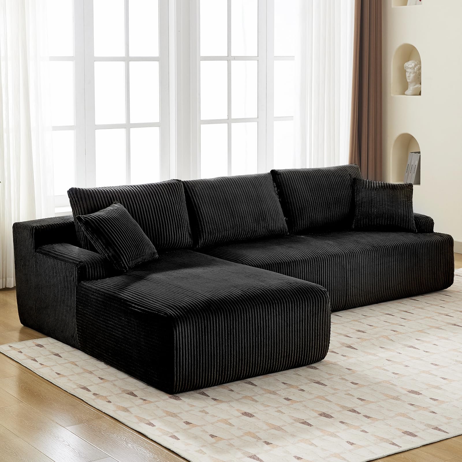 Photo 1 of **SELLING FOR PARTS AS PARTIAL SET **Cloud Couch with L-Shape Chaise 106" Modern Sectional Modular Sofa with Deep Seat Corduroy Upholstered Boneless Couches for Living Room No Assembly Required Black
