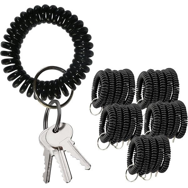 TENOC Spiral Coil Keychain - Anti-Lost Spring Lanyard With Lobster Clasp, Black, Extends To 30+ Inches