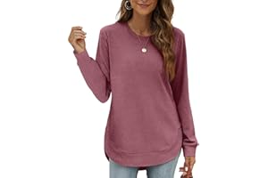 OFEEFAN Womens Sweatshirt Crewneck Long Sleeve Shirts High Low Tops Curved Hem