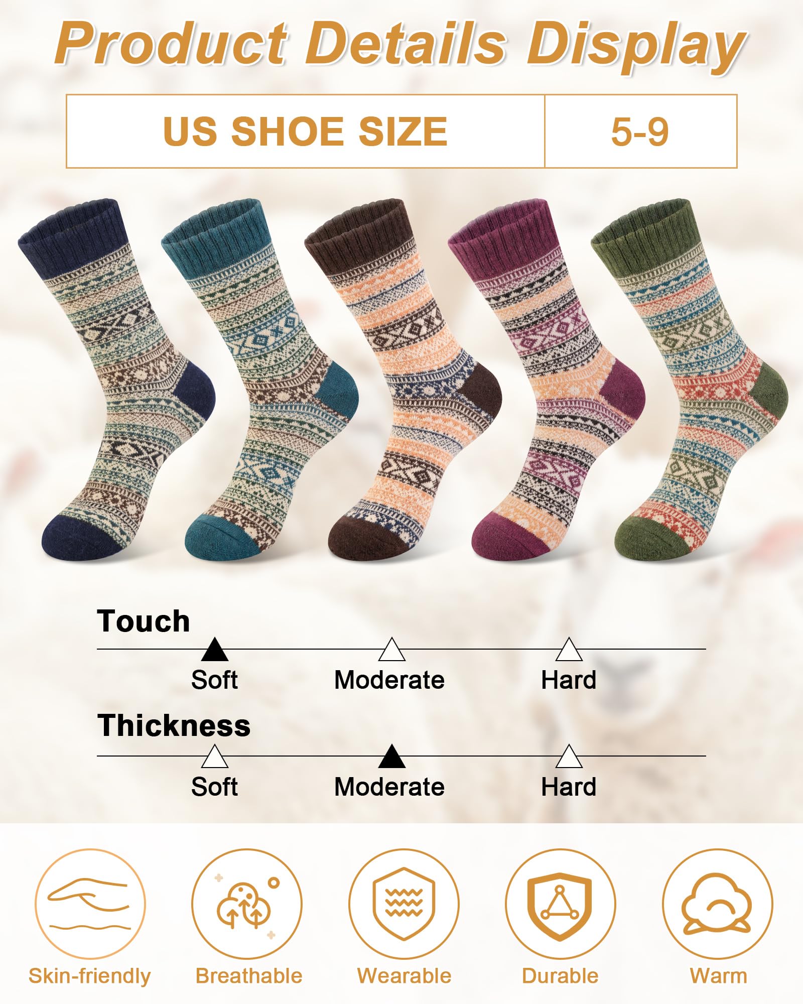 Senker Fashion Wool Socks for Women, Stocking Stuffers Gifts for Women Mom Her Boot Warm Soft Crew Sock for Winter Hiking
