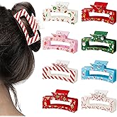 PANTIDE 8Pcs Christmas Hair Claw Clips for Women Girl - Xmas Candy Cane Snowflake Red Green Rectangle Nonslip Banana Hair Clips, Thin Thick Short Long Curly Accessories, Christmas Party Gift