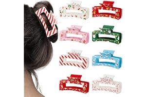 PANTIDE 8Pcs Christmas Hair Claw Clips for Women Girl - Xmas Candy Cane Snowflake Red Green Rectangle Nonslip Banana Hair Cli