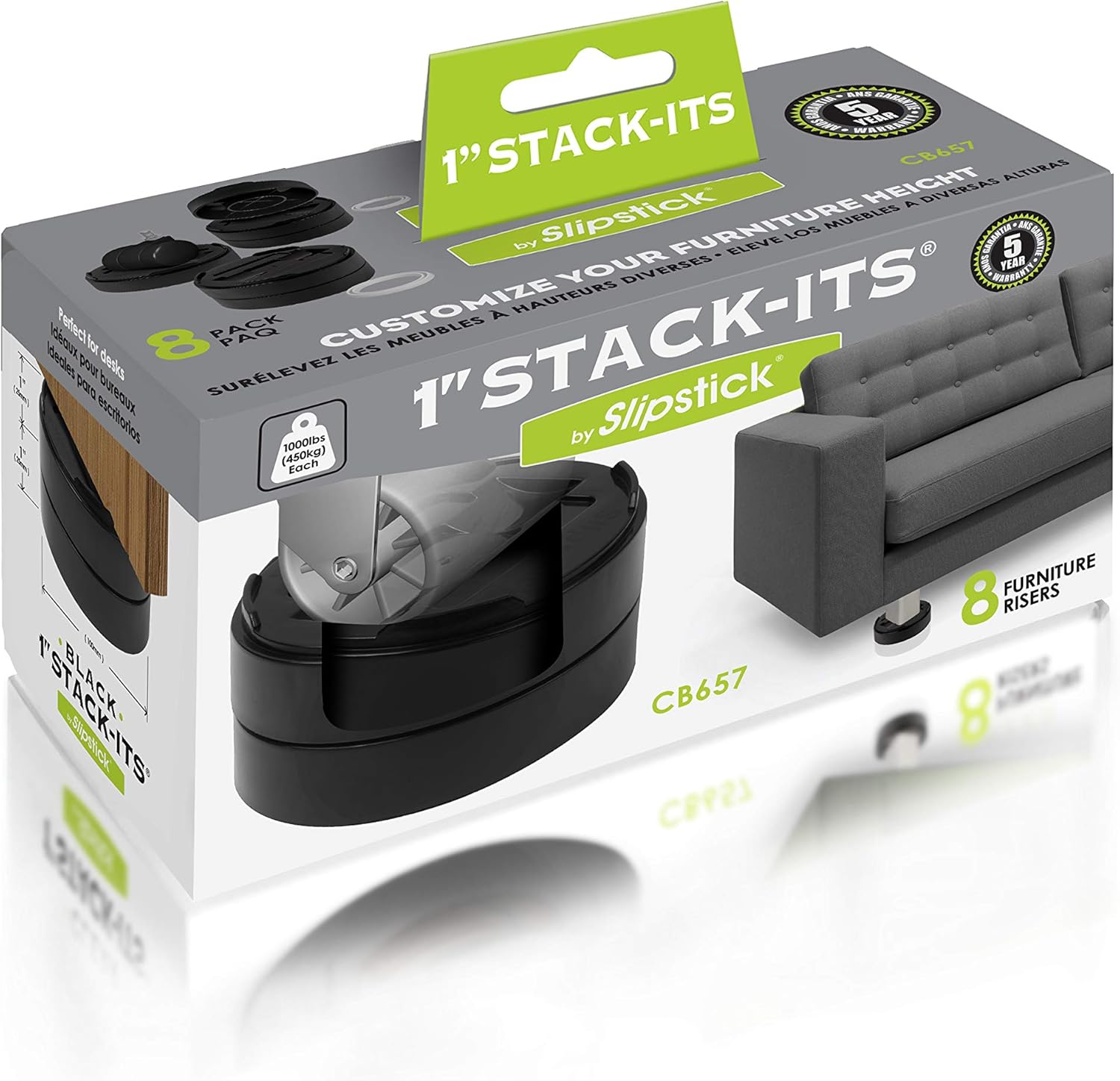 Slipstick CB657 Stack-Its 1 Inch Adjustable Bed Furniture Risers (Set of 8) Lifts Height 1", 2", or 3"-Heavy Duty, Black: Home Improvement