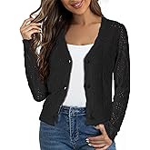 Allegra K Women's Crochet Cardigan Long Sleeve Cropped Knit Sweater Button Up Casual Beach Coverups