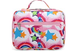BLUEFAIRY Lunch Box for Girls Kids Insulated Lunch Bag Lunch Box Carrier for Girls for Elementary School Kindergarten Toddler Lunch Box for Daycare Lonchera para Niñas Rainbow Pink