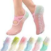 Jspupifip 6 Pairs Pilates Socks for Women Non-Slip Grip & Straps, Gradient Color Cotton Yoga Socks for Pilates, Barre, Dance