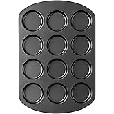 Tiawudi Muffin Top Pan, 12 Cavity Cupcake Pan, 3 Inch Nonstick Bakeware for Eggs, Cornbread, Cookies, Whoopie Pies and Yorkshire Pudding