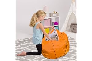 Posh Creations Kids Stuffed Animal Storage Bean Bag Chair Cover - Childrens Toy Organizer, Large-38in, Sports Basketball