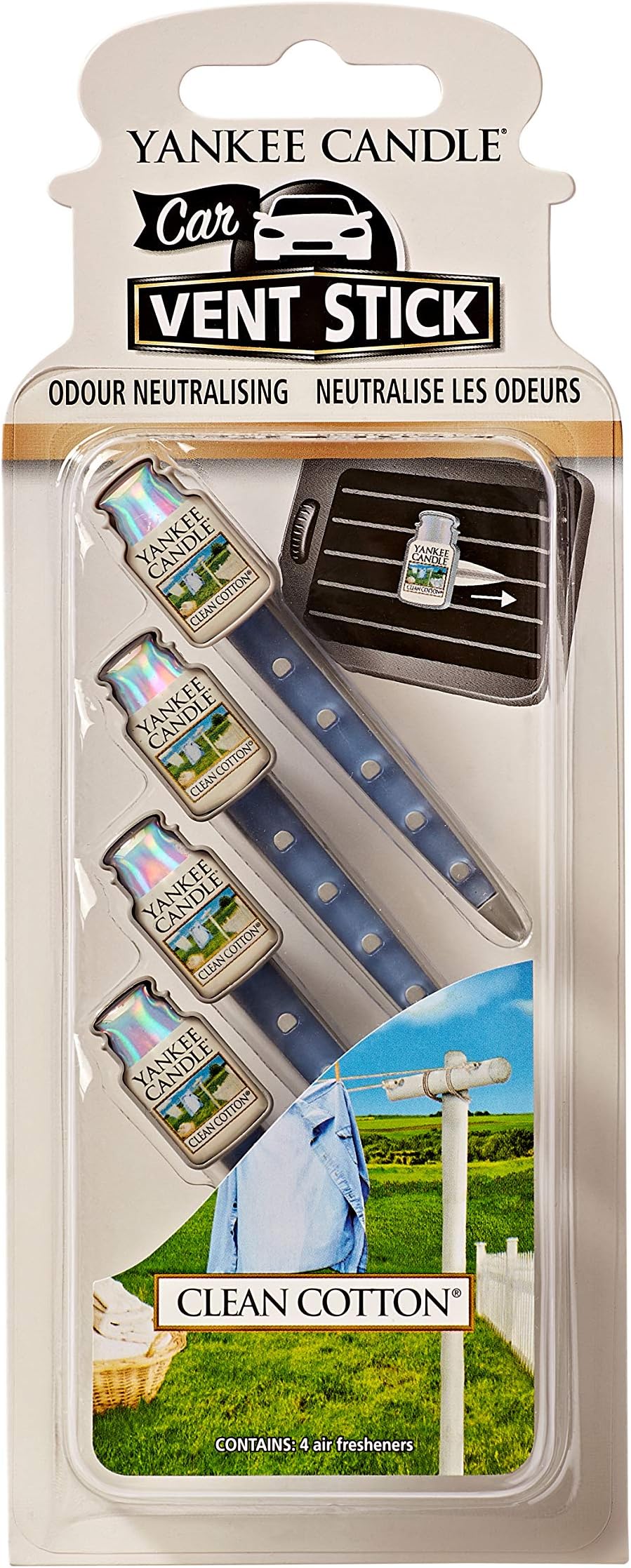 Yankee Candle Vent Sticks Car Air Fresheners Clean Cotton 4 Count