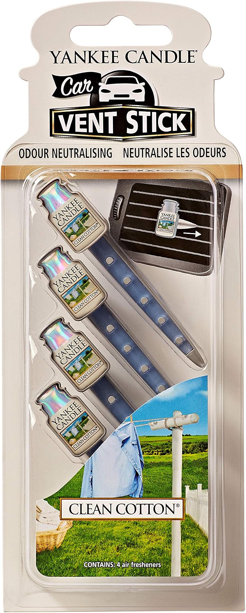 Yankee Candle Vent Sticks Car Air Fresheners Clean Cotton 4 Count