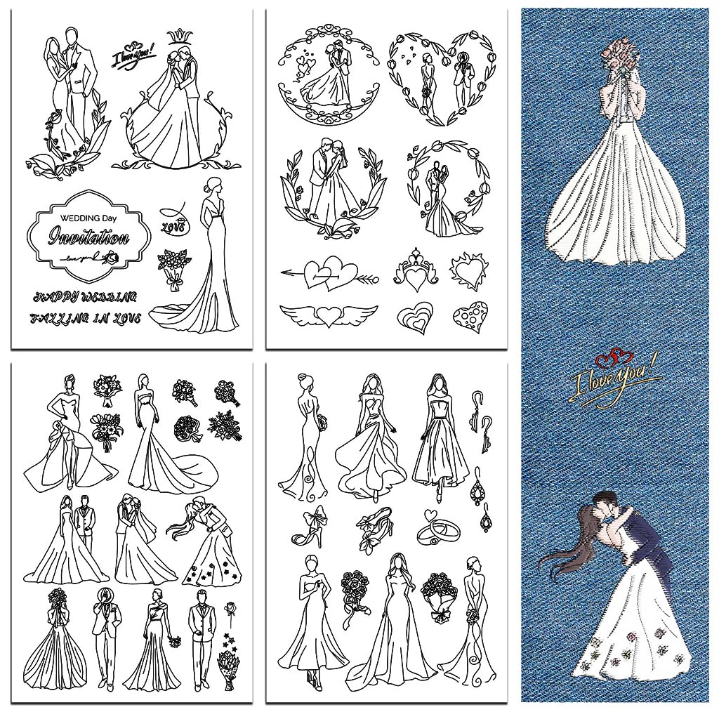 peacoblue Water Soluble Embroidery Patterns for Beginners 4 Sheets Wedding with 49pcs Patterns, Wash Away Stick and Stitch Dissolvable Embroidery Paper for Hand Sewing Lovers Women Adult — image 1