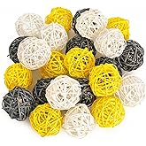 DomeStar 24PCS Yellow Decorative Balls for Bowl Centerpiece, 2 Inch Rattan Bowl Fillers - Wicker Twig Orbs Spheres for Yellow