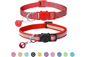 BANMODER 2 Pack Reflective Cat Collar Breakaway with Bell,Personalized Kitten Collars,Adjustable Safety Buckle Collar for Male Cats Girls & Boys (Red)