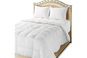 Maxi Down Alternative Bed Comforter 100% Cotton Cover 300 Thread Count, Overfilled Only Quality Fabrics Used Machine Washable - King Size 104x86 - White