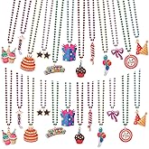 Ecally 48 Pcs Colorful Happy Birthday Beads Necklaces Bulk 33 Inch Cupcake Balloon Beaded Necklaces for Birthday Party Favors