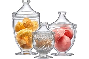Amazing Abby - Aspire - Plastic Bathroom Canisters (3-Piece Set, 46/16/34 oz), Acrylic Apothecary Jars for Vanity, BPA-Free and Shatter-Proof, Great for Cotton Balls and Bath Sponges (NOT Glass)