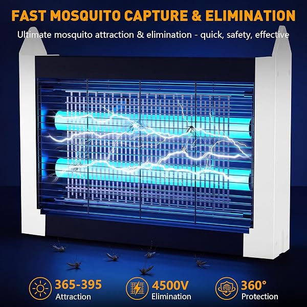 SOLAR BUG ZAPPER OUTDOOR, 4500V SOLAR MOSQUITO ZAPPER WITH DUAL SOLAR PANELS, 1/2 ACRE COVERAGE CORDLESS RECHARGEABLE ELECTRIC FLY ZAPPER, IPX5 WATERPROOF MOSQUITO TRAPS FOR BACKYARD, PATIO, CAMPING