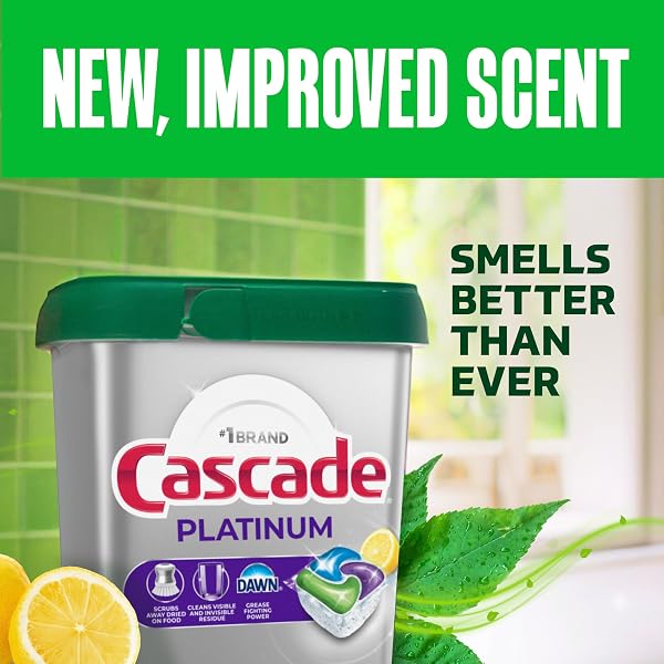 CASCADE PLATINUM DISHWASHER PODS, DISHWASHER DETERGENT, DISH DETERGENT SOAP, LEMON, 59 COUNT