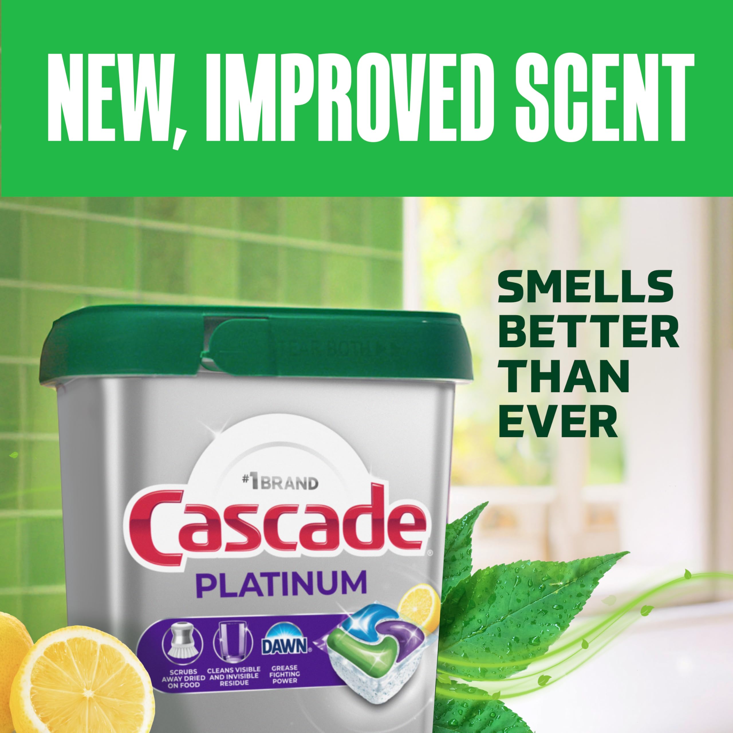 Cascade Platinum Dishwasher Pods, Dishwasher Detergent, Dish Detergent Soap, Lemon, 59 Count