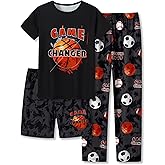 Beezizac Pajamas For Little Big Boys Cozy 3-Piece Soft Short Sleeves Shorts Set & Pants Cool PJ Kid Size 6-18